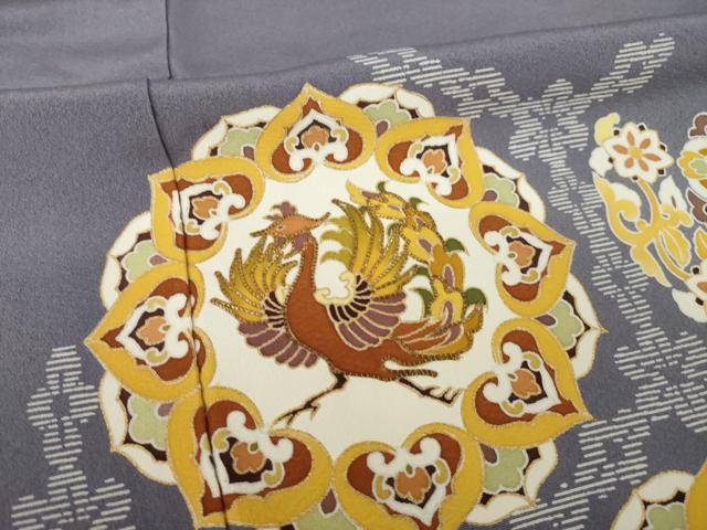 平和屋着物●豪華色留袖 駒刺繍 正倉院鳳凰花文 金彩 正絹 逸品 AABK0394ck