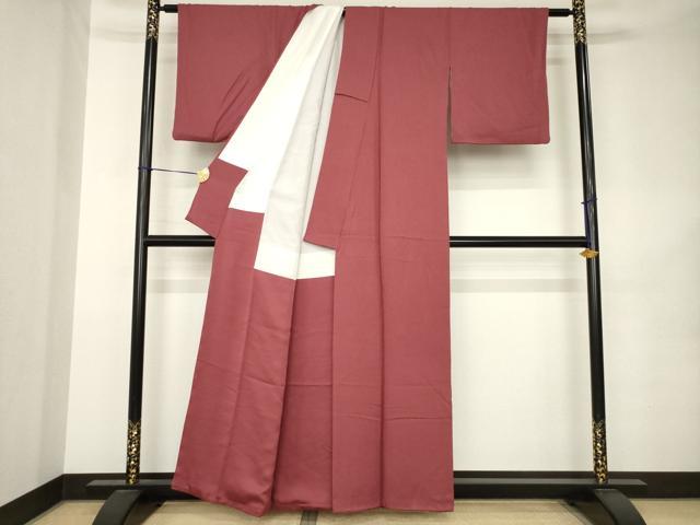 平和屋着物●本草木染作家 瑞鳳 色無地 紋意匠 葡萄茶色 正絹 逸品 AABK0396ck