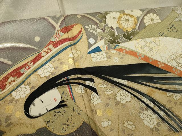 平和屋着物●豪華色留袖 刺繍 女人文 暈し染め 金糸 金彩 正絹 逸品 AABK0397ck