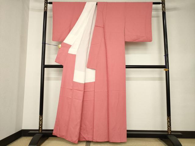 平和屋着物●上質な色無地 草花地紋 真朱色 正絹 逸品 AABK0399ck