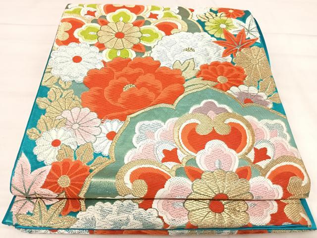 平和屋着物◎六通柄袋帯 唐織 花づくし 金銀糸 正絹 逸品 AABK0403yx