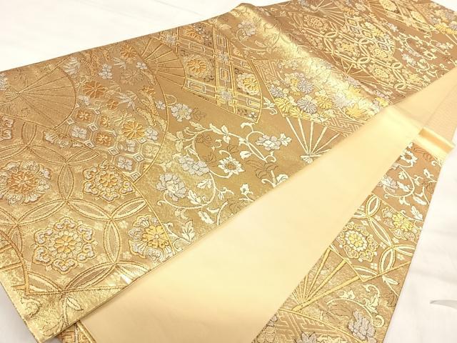 平和屋着物◎六通柄袋帯 扇面吉祥花文 金銀糸 正絹 逸品 AABK0407yx