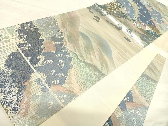 平和屋着物◎六通柄袋帯 名勝百景 洛北北山杉 銀糸 正絹 逸品 AABK0413yx