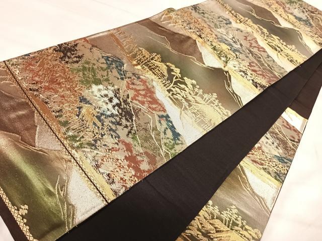 平和屋着物◎六通柄袋帯 遠山風景文 金銀糸 正絹 逸品 AABK0416yx