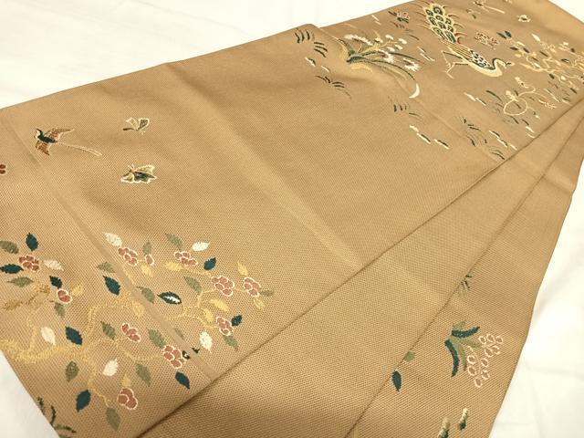 平和屋着物◎太鼓柄 本袋帯 唐織 孔雀花文 金糸 正絹 逸品 AABK0417yx