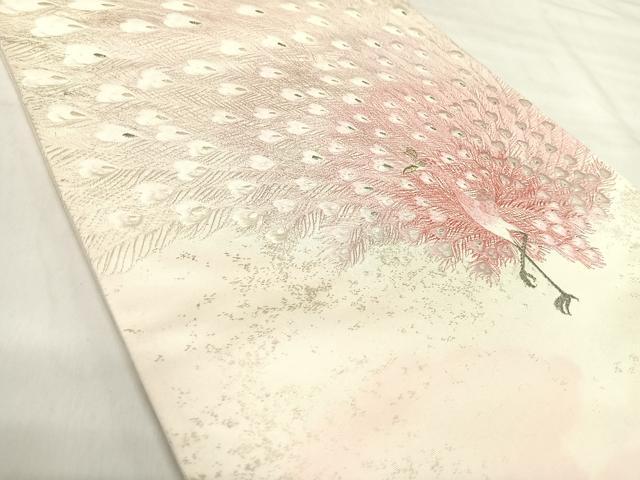 平和屋着物◎太鼓柄袋帯 刺繍 孔雀 金銀糸 正絹 逸品 AABK0420yx
