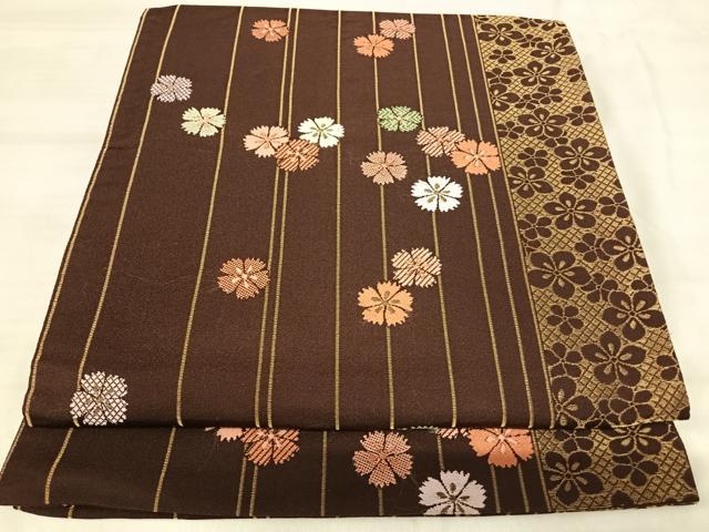 平和屋着物◎六通柄京袋帯 唐織 花間道 金糸 正絹 逸品 AABK0425yx