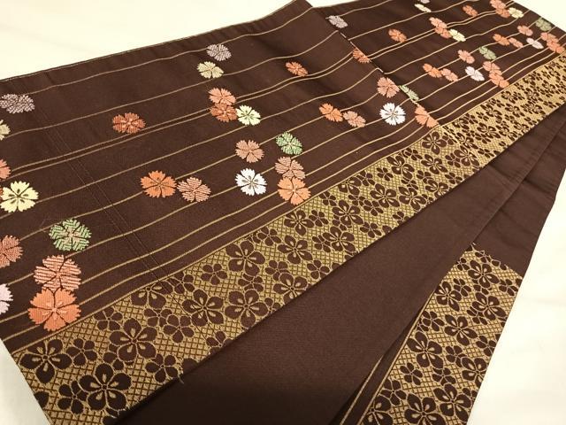 平和屋着物◎六通柄京袋帯 唐織 花間道 金糸 正絹 逸品 AABK0425yx