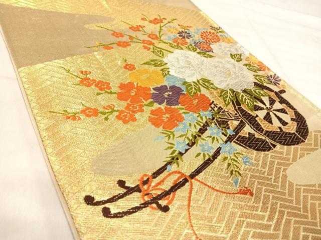 平和屋着物◎六通柄袋帯 唐織 花車文 金銀糸 正絹 逸品 AABK0427yx