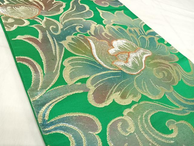 平和屋着物◎六通柄袋帯 駒刺繍 更紗花文 金銀糸 正絹 逸品 AABK0428yx