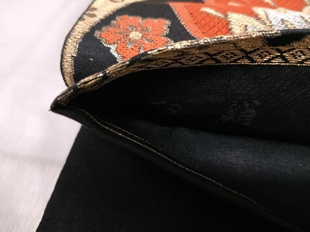 平和屋着物◎六通柄 本袋帯 唐織 更紗花文 黒地 金銀糸 正絹 逸品 AABK0443yx