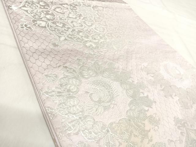 平和屋着物◎六通柄袋帯 正倉院花文 銀糸 正絹 逸品 AABK0446yx