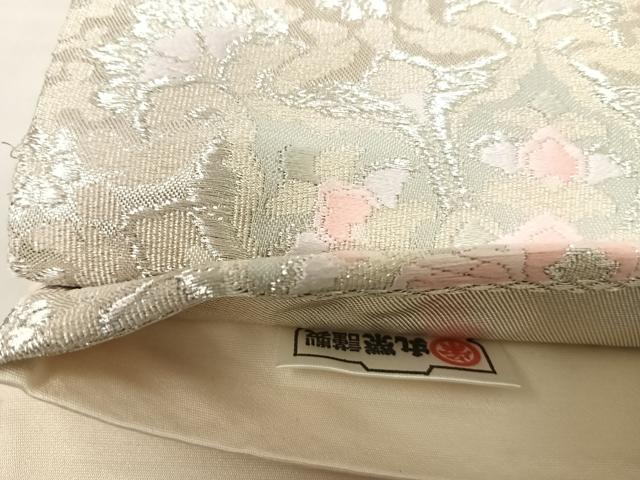 平和屋着物◎六通柄袋帯 唐織 亀甲花文 銀糸 正絹 逸品 AABK0453yx