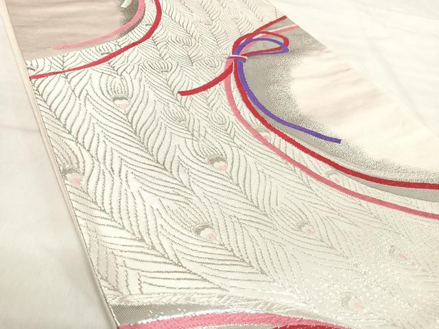 平和屋着物◎六通柄袋帯 唐織 孔雀羽文 プラチナ箔二重織 正絹 逸品 AABK0456yx