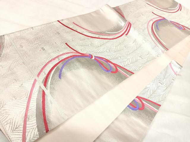 平和屋着物◎六通柄袋帯 唐織 孔雀羽文 プラチナ箔二重織 正絹 逸品 AABK0456yx
