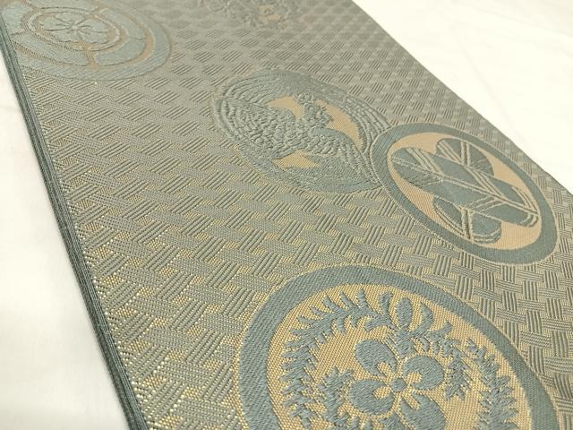 平和屋着物◎両面全通柄袋帯 唐織 吉祥花鳥丸文 金糸 正絹 逸品 AABK0464yx