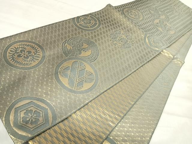 平和屋着物◎両面全通柄袋帯 唐織 吉祥花鳥丸文 金糸 正絹 逸品 AABK0464yx