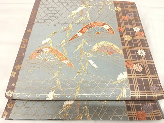 平和屋着物◎六通柄袋帯 唐織 片輪車花文 金糸 鈴乃屋扱い 正絹 逸品 AABK0466yx