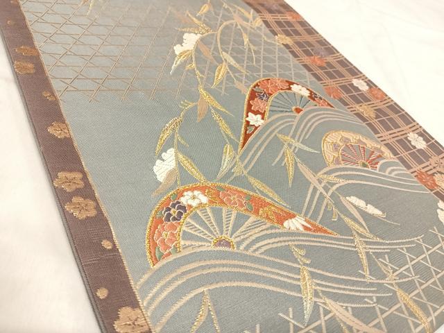 平和屋着物◎六通柄袋帯 唐織 片輪車花文 金糸 鈴乃屋扱い 正絹 逸品 AABK0466yx