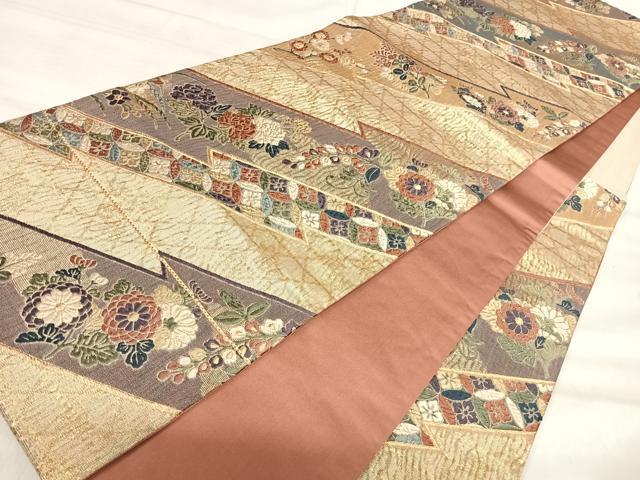 平和屋着物◎六通柄袋帯 唐織 草花文 金糸 正絹 逸品 AABK0470yx