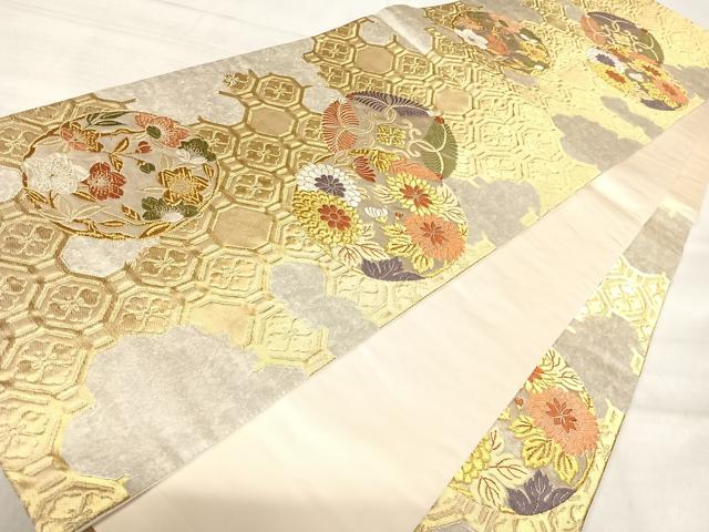 平和屋着物◎六通柄袋帯 唐織 蜀江丸菊蒔絵 金銀糸 正絹 逸品 AABK0472yx