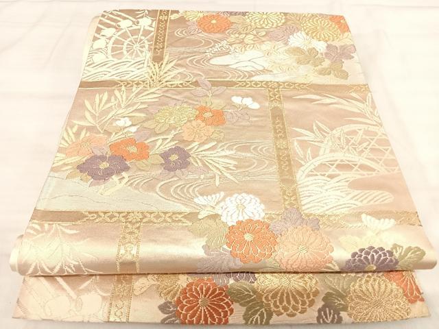 平和屋着物◎六通柄袋帯 唐織 流水花文 金糸 正絹 逸品 AABK0480yx