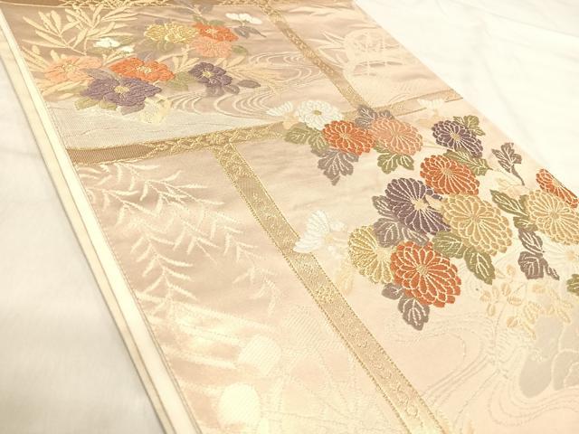 平和屋着物◎六通柄袋帯 唐織 流水花文 金糸 正絹 逸品 AABK0480yx