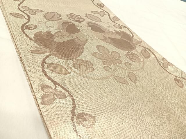 平和屋着物◎佐賀錦 太鼓柄袋帯 向かい鳥花文 金糸 正絹 逸品 AABK0484yx