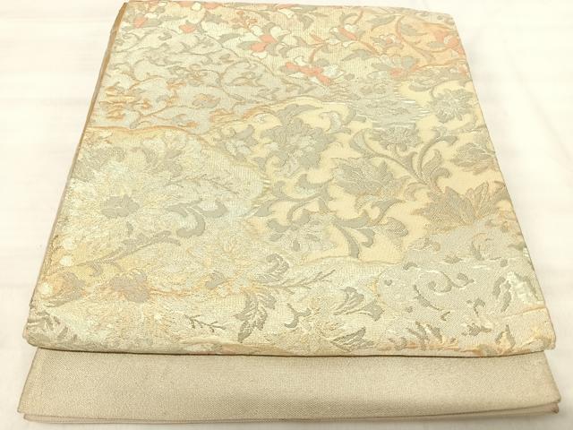 平和屋着物◎六通柄袋帯 更紗花文 金銀糸 正絹 逸品 AABK0488yx