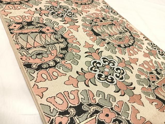 平和屋着物◎六通柄 京本袋帯 唐織 帆掛け船 金糸 正絹 逸品 AABK0493yx