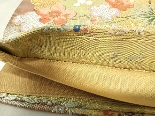 平和屋着物◎六通柄袋帯 唐織 松文花の丸文 金糸 正絹 逸品 AABK0511yx