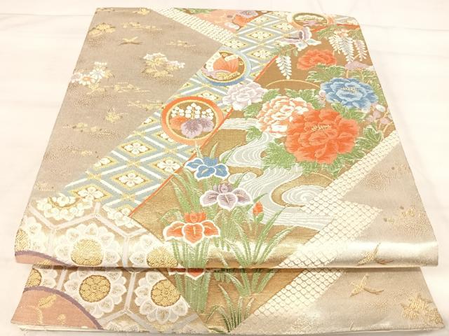 平和屋着物◎六通柄袋帯 唐織 瑞祥聚楽文 九百別織 金糸 正絹 逸品 AABK0512yx
