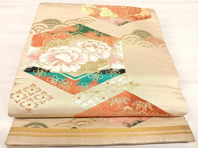 平和屋着物◎アンティーク 大正ロマン 京袋帯 丸帯 唐織 飛鶴吉祥花文 金糸 正絹 逸品 AABK0515yx