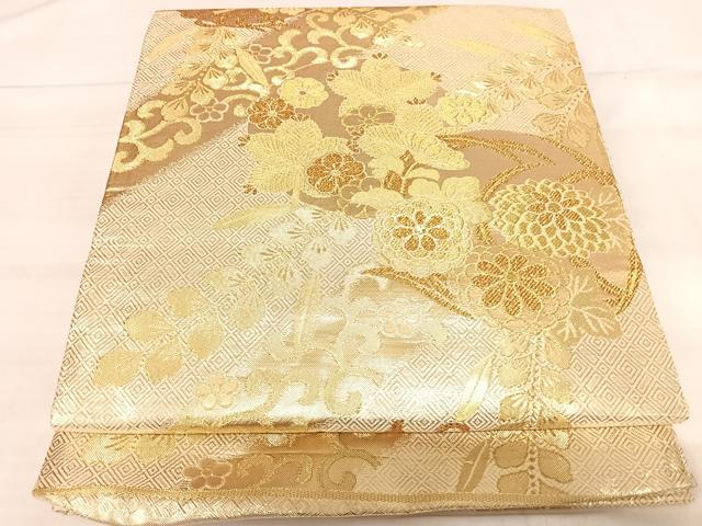 平和屋着物◎佐賀錦 六通柄袋帯 草花文 慶祥錦 金糸 正絹 逸品 AABK0521yx