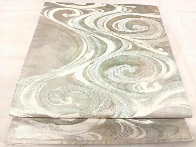平和屋着物◎六通柄袋帯 唐織 流水文 銀糸 引箔 正絹 逸品 AABK0538yx