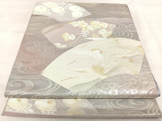 平和屋着物◎六通柄袋帯 地紙飛鶴文 金銀糸 正絹 逸品 AABK0539yx