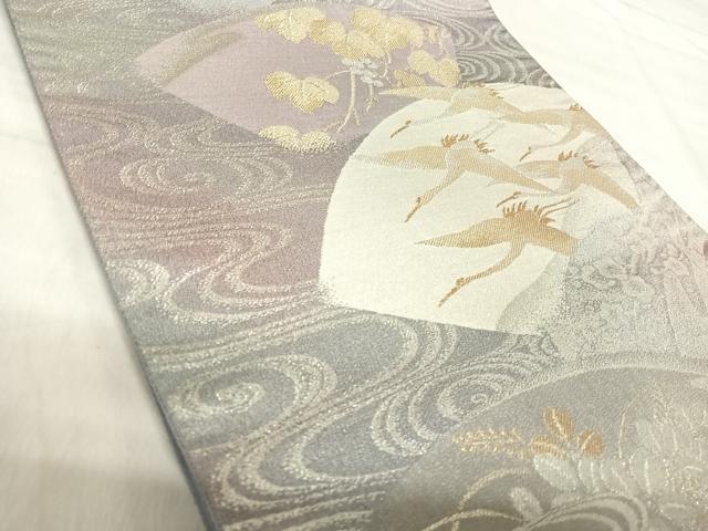 平和屋着物◎六通柄袋帯 地紙飛鶴文 金銀糸 正絹 逸品 AABK0539yx