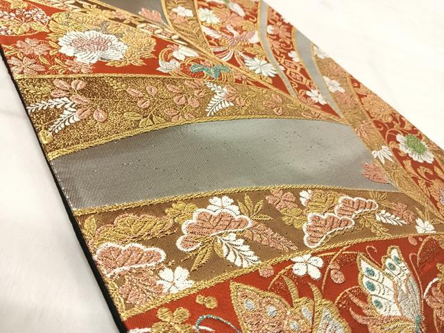 平和屋着物◎六通柄袋帯 鳳凰花蝶文 華金彩 金銀糸 正絹 逸品 AABK0551yx