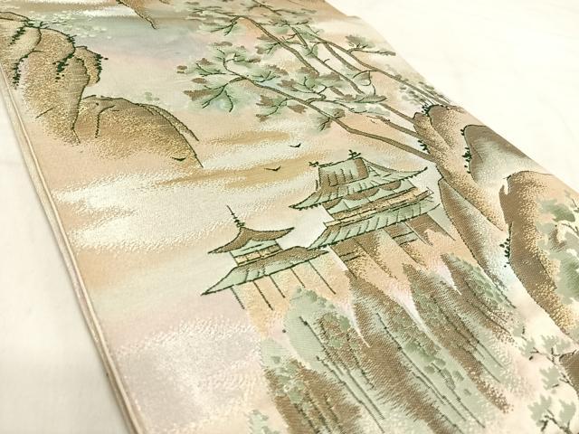 平和屋着物◎六通柄袋帯 京風景文 金銀糸 正絹 逸品 AABK0555yx
