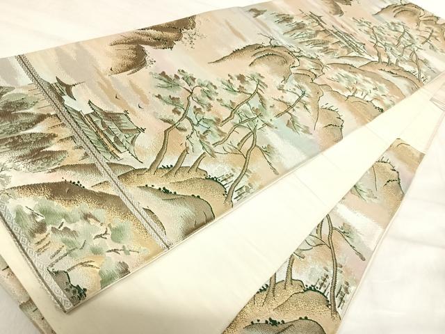 平和屋着物◎六通柄袋帯 京風景文 金銀糸 正絹 逸品 AABK0555yx