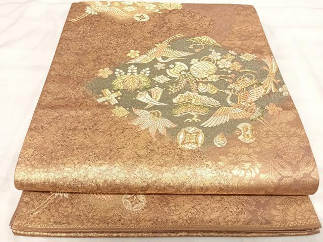 平和屋着物◎六通柄袋帯 飛鶴宝尽くし 金銀糸 正絹 逸品 AABK0556yx