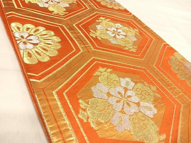 平和屋着物◎六通柄袋帯 亀甲花文 金銀糸 正絹 逸品 AABK0561yx