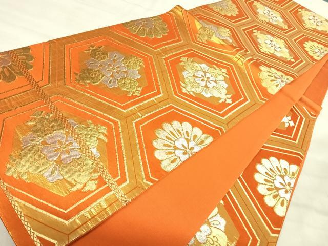 平和屋着物◎六通柄袋帯 亀甲花文 金銀糸 正絹 逸品 AABK0561yx