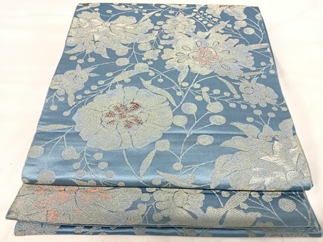 平和屋着物◎六通柄袋帯 更紗花文 金糸 三越扱い 正絹 逸品 AABK0565yx