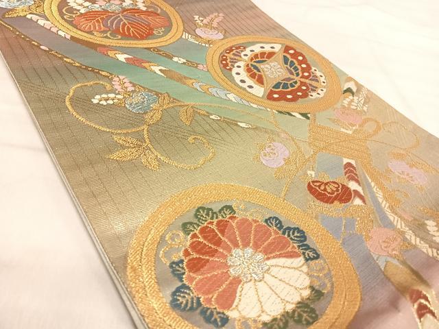 平和屋着物◎六通柄袋帯 唐織 花丸文 金銀糸 正絹 逸品 AABK0569yx