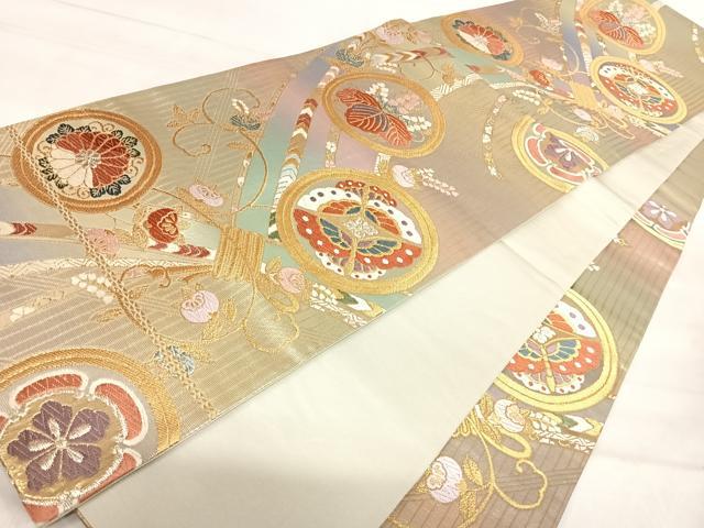 平和屋着物◎六通柄袋帯 唐織 花丸文 金銀糸 正絹 逸品 AABK0569yx