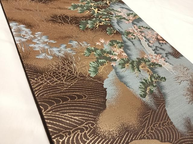 平和屋着物◎六通柄袋帯 唐織 風景松文 金銀糸 正絹 逸品 AABK0580yx