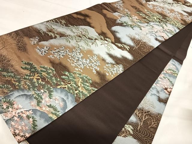 平和屋着物◎六通柄袋帯 唐織 風景松文 金銀糸 正絹 逸品 AABK0580yx