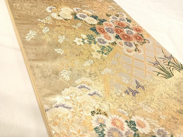 平和屋着物◎六通柄袋帯 唐織 籬草花文 金銀糸 正絹 逸品 AABK0581yx
