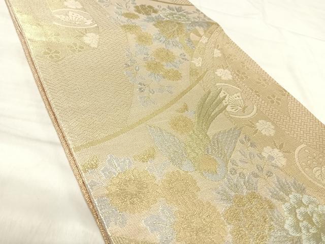 平和屋着物◎佐賀錦 六通柄袋帯 花蝶舞蝶文 金銀糸 正絹 逸品 AABK0587yx